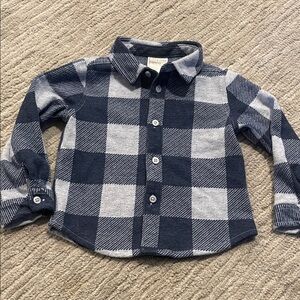 First Impressions Navy and Gray Plaid Button Down Shirt